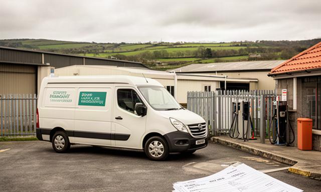 Irish transport firm van parked beside a Laois depot with route paperwork